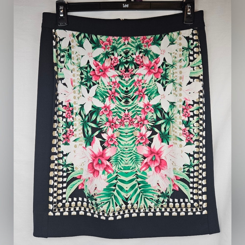 Alfani Black Mini‎ Skirt With Tropical Print Sz 10 Whimsigoth Fairygoth Resort